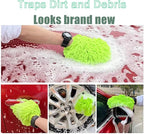 Car Wash Mitt Chenille Microfiber Super Absorbent, Premium Car Washing Gloves for Cleaning Cars, Trucks, Motorcycles (Black)