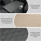 Amiss Car Center Console Cover, Upgraded Leather Car Armrest Cushion with 2 Storage Pockets, Universal Waterproof Cushion Pad, Non-Slip Car Interior Accessories, Fits Most Sedans SUVs Trucks (Gray)