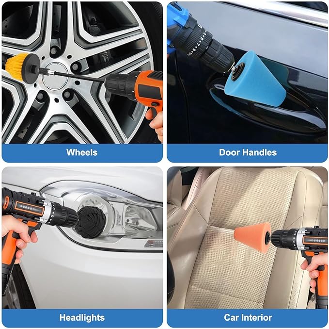 Linkstyle 8Pcs Drill Polishing Pads Kit, Foam Polishing Cone & Ball Set with Extension Holder & Brush, 1/4" Hex Drill Attachment for Car Wheel Hub Rim Metal