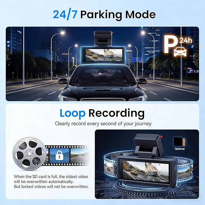Hodozzy 4K Dash Cam Front and Rear, 3.16 Inch Screen with Built-in WiFi & GPS, 4K UHD Front + 2.5K Rear Camera, ADAS, Night Vision, G-Sensor, 24H Parking Mode (Hardwire Kit Optional)