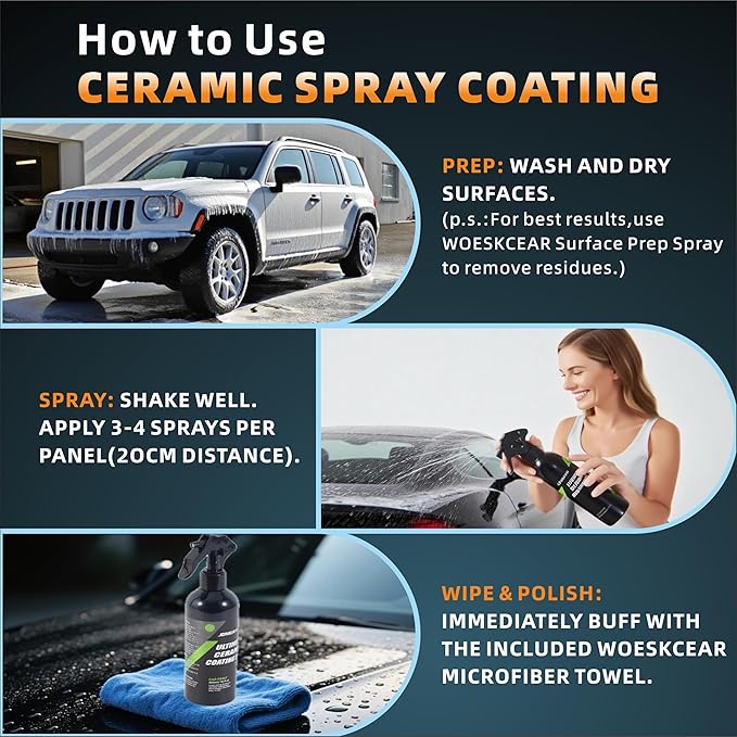 Graphene Ceramic Coating Spray for Cars, 10H Hardness Ultra Hydrophobic High Gloss, UV & Scratch Resistant, Long Lasting Protection, for Boats RVs Motorcycles (3.8 fl oz)