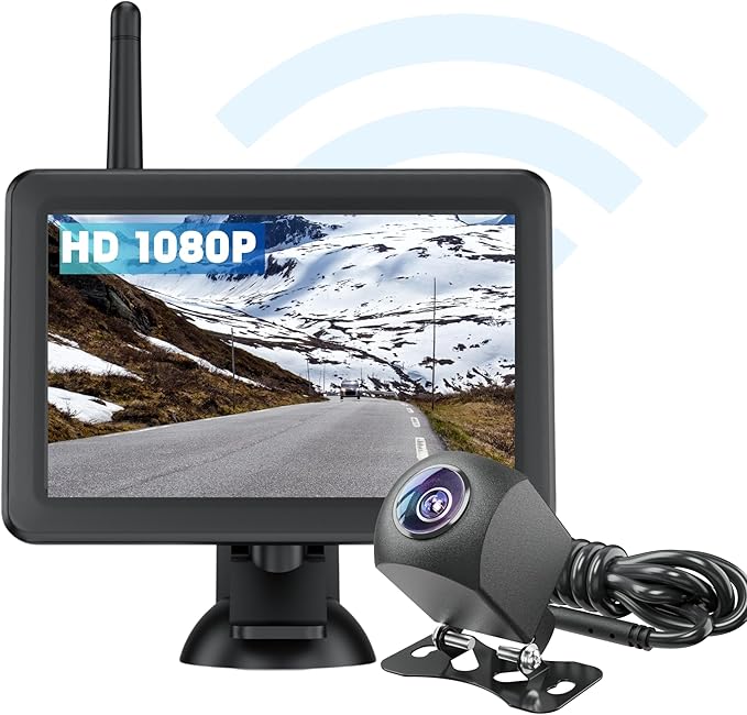 EWAY Wireless Backup Camera HD 1080P 5" Monitor Kit, Stable Digital Signal for Truck Trailer Front Rear Side View Back Up Camera Easy Setup Vehicle Reverse Wifi Camera for Car Van SUV Pickup RV Camper