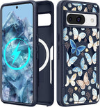 for Google Pixel 8A Case 6.1 Inch - Compatible with MagSafe Women Girls Cute Magnetic Protective Cover Kawaii Girly Blue Butterfly Heavy Duty Shockproof Design for Google Pixel 8A Phone Cases
