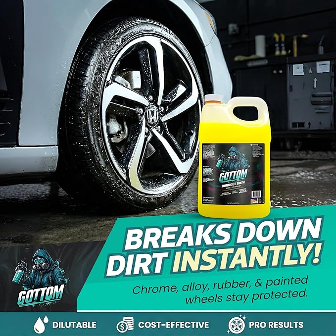 Gottom Wheel & Tire Cleaner - 128 oz – Professional Concentrated Rim & Tire Spray, Fast Acting Brake Dust Remover, Safe for All Surfaces, Brake Dust Cleaner, Grime Remover