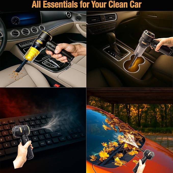 5-in-1 Cordless Car Vacuum & Air Duster, 18000Pa Powerful Suction, Portable Handheld Vacuum with Blower & Inflator Modes, USB-C Rechargeable with Multi Nozzles & Pet Hair Removal Glove (Black)