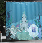 Ambesonne Ocean Shower Curtain, Mermaid Castle with Dolphins Moss Fish Sun Beams Art Print, Cloth Fabric Bathroom Decor Set with Hooks, 69" W x 75" L, Turquoise Teal