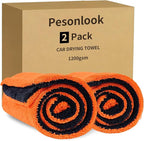 2 Pack Microfiber Car Drying Towels 1200 GSM , 36x24 Inch Extra Large Double Twisted Pile, Edgeless Car Wash Towels, Ultra Absorbent,No Streak, Scratch or Water Spot Towel for Cars&Trucks(Orange/Gray)