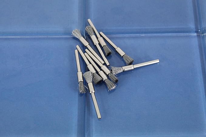 TMAX 10 pc Carbon Steel Bristle 1/4 Inch Pen Wire Brushes with 1/8 Inch Shank for Dremel and Other Rotary Tools on Rust Removal, Corrosion and Scrub Surfaces