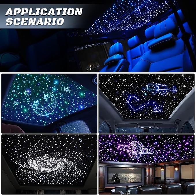 Split 4 Colors 12W Car Starlight Headliner Slim Kit 600pcs*0.02in*9.8ft with APP&RF Remote,RGBW Fiber Optic Starlight Kit,4 Port Engine Sound Activated Star Lights for Ceiling Car Roof/Home Decor
