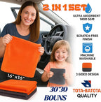 Microfiber Car Towel 16"x16" – 1400 GSM Twisted Yarn, Ultra Absorbent, Scratch-Free, Machine Washable – Bonus 12"x12" 600 GSM Detail Towel for Him/Her(Orange/Gray)