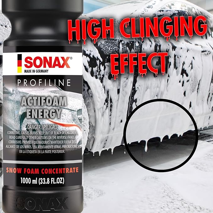SONAX ActiFoam Energy 618300 | High-Foaming Car Wash Shampoo | Powerful Dirt Removal with Fresh Scent | Safe for All Paint Wax Sealants & Coatings | Use with Foam Cannon or Bucket | 1L (33.8oz)