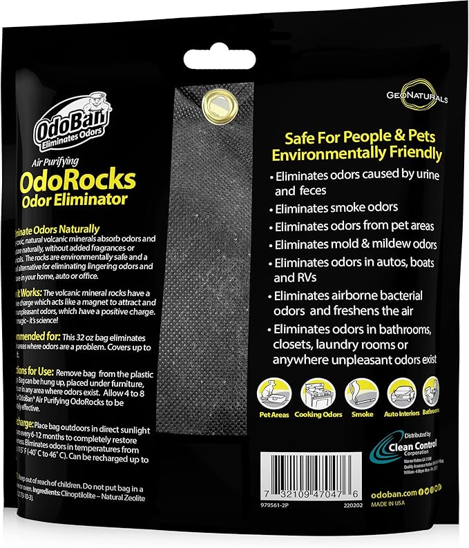 OdoBan Air Purifying OdoRocks Natural Odor Eliminator Made from Natural Volcanic Rocks, 2 Pound Bag, Fragrance Free (Pack of 2)