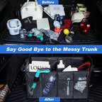 AOPHY Car Trunk Organizer, 75L Large Capacity Waterproof Auto Storage with Non-Slip Bottom Strips, Collapsible Cargo Organizer for Suv, Truck, Sedan, Portable Car Accessories for Women Men(Black)
