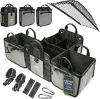 Modular 4-Section XL Trunk Organizer – Car Storage for Groceries, Tools, Sports Gear, Emergency Kits – Extra Large Multi-Compartment Cargo Box, Collapsible & Heavy Duty – Gray