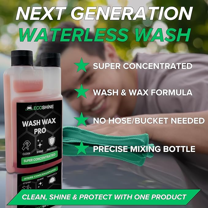 Waterless Car Wash Concentrate - Makes 16 Gallons of Waterless Wash & Spray Wax Car Cleaner - Car Wash Solution for Exterior & Interior Car Cleaning - Spray And Wash For Fast Car Detailing
