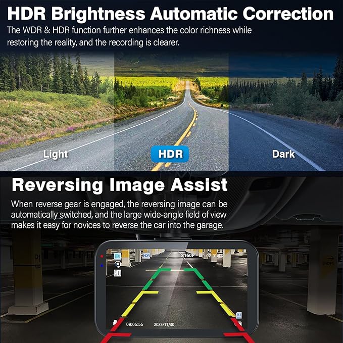 Miden 4K+4K Dash Cam Front and Rear,Free 64G SD Card,2160P+2160P UHD Dual Dash Camera for Cars,176°+160°Wide Angle,3.5'' IPS Screen Dashcam,Loop Recording,G-Sensor,WDR,Night Vision,24H Parking Monitor