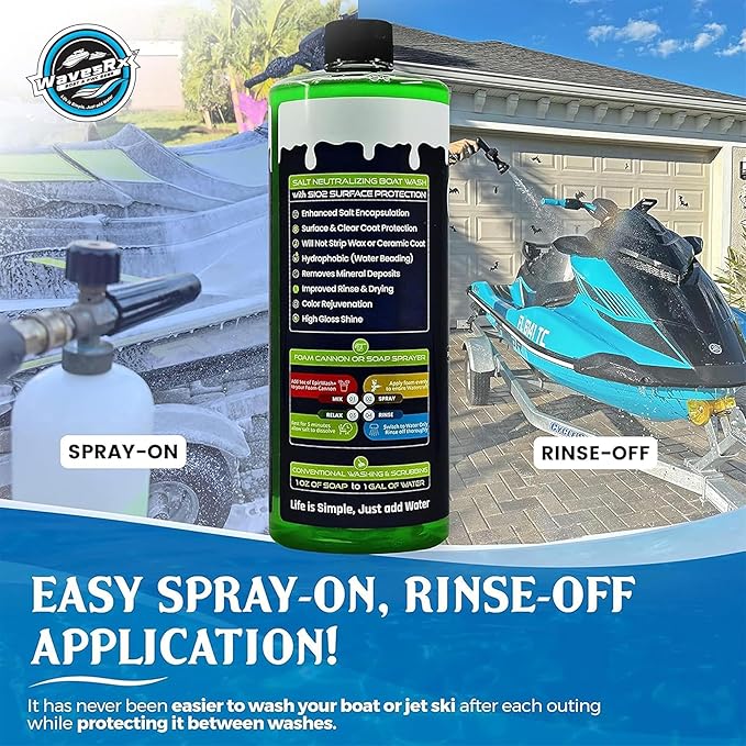 WAVESRX Salt Neutralizing Boat Soap & Jet Ski Wash with SiO2 Surface Protection (EpicWash+), Marine Grade Cleaner Removes Salt & Contaminants, Protective Ceramic Coating Prevents UV Damage