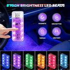 4 PCS Car LED Lights, USB Plug-in Rechargeable 8 High-Brightness LED Beads, Portable Mini Touch Control Dimmable Night Light for Car/Bedroom/Party/Holiday Decoration (2 Green & 2 Purple)