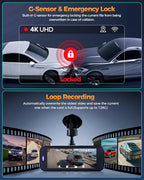 Dash Cam Front and Rear, 4K+1080P Dual Dash Camera for Cars with 5G WiFi, Built-in High-Capacity Storage, Night Vision, G-Sensor, 24H Parking Mode
