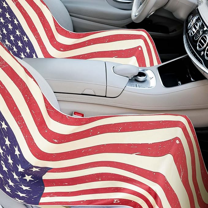 Hahafelt 2 Pack Car Seat Towel Covers with Storage Bag, 63 x 32 Inch Universal Non Slip Waterproof Sweat Protector for Car Truck, Gym Swimming Running, Machine Washable (American Flag)
