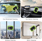 Qydipclin 11pcs Windshield Cleaner Tool, Car Window Cleaning Wash Kit with 6 Reusable Microfiber Pads 2 Spray Bottles and Extendable Handles Auto Glass Wiper Kit, Blue & Green