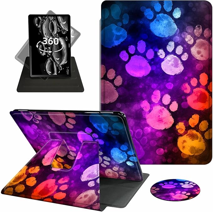 Case for Kindle Scribe,360 Degree Rotating Swivel PU Leather Stand Flip Folio Cover with Auto Wake/Sleep for Amazon Kindle Scribe Cover 10.2 Inch (2024/2022 Release),Purple Glitter Paw
