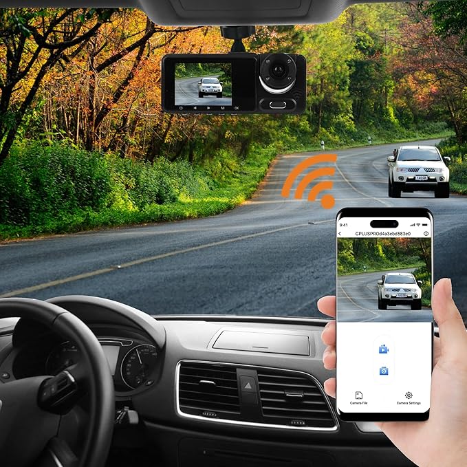 3 Channel Dash Cam WiFi FHD 1080P Car Camera, TOPGOOSE Front Dash Camera for Cars with 64GB Card, Mini Dashcams for Cars with Night Vision, 24 Hours Parking Mode, WDR, Loop Recording, G-Sensor, APP