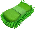 Microfiber Car Wash Sponge, Scratch-Free Vehicle Washing Mitt with Chenille & Mesh Sides, Highly Absorbent Sponge Lint-Free Cleaning Tool for Car Washing & Detailing (Green)