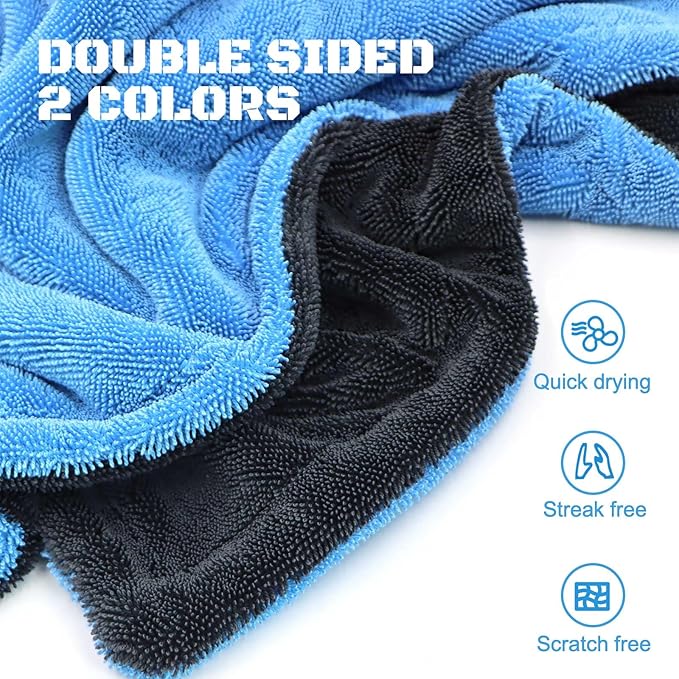 Extra Large Car Drying Towel, 48”x24” Dual Sided Microfiber Car Cleaning Towel with Twisting Yarn Technique, 1200GSM Super Absorbent, Holds Up to 8 lbs, Scratch-Free, Machine Washable (Darkgray-Blue)