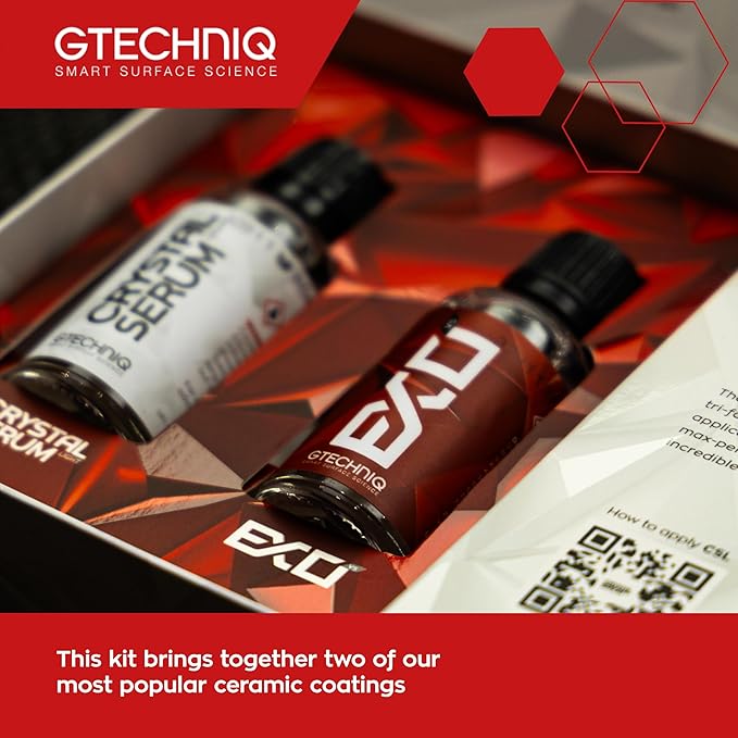 Gtechniq EXO and Crystal Serum Light Kit for Cars, 1.69 fl oz | Extremely High Gloss Finish, Swirl-Resistance, Hydrophobic Water and Dirt Repellent, Easy to Apply, Up to 5 Years Durability