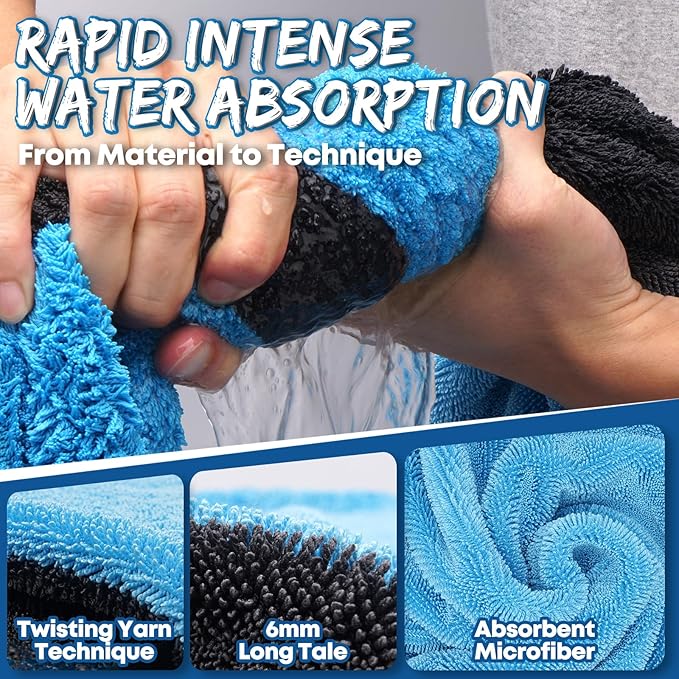 Metyond 48”x24” Car Drying Towel for Full-Sized SUV, Dual Sided Microfiber Car Cleaning Towel with Twisting Yarn Technique, 1400GSM Super Absorbent Scratch-Free, Machine Washable (Dark Gray - Blue)