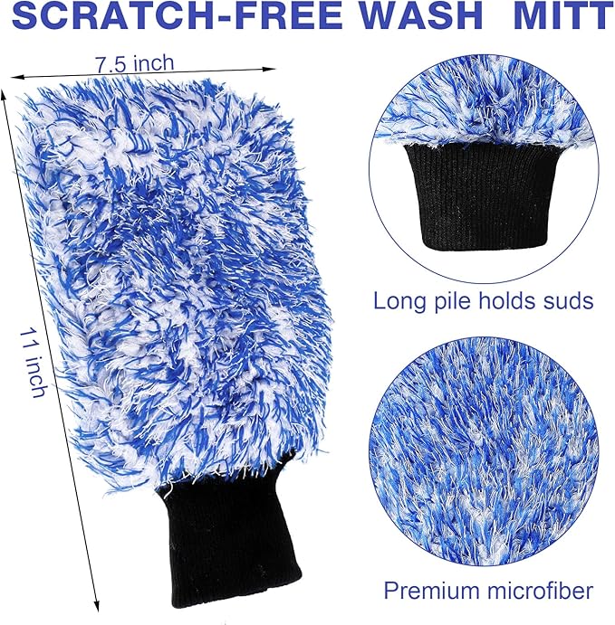 Riakrum 12 Pcs Microfiber Car Wash Mitts, Scratch Free Ultra Absorbent Car Sponge Glove Cleaner Wash Mitts for Car Wheel Trucks Home Cleaning (Black and White,Blue and White)