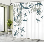 Ambesonne Dragonfly Shower Curtain, Swirled Floral Background Damask Curl Branches and Leaves Print, Cloth Fabric Bathroom Decor Set with Hooks, 69" W x 70" L, Dark Emerald