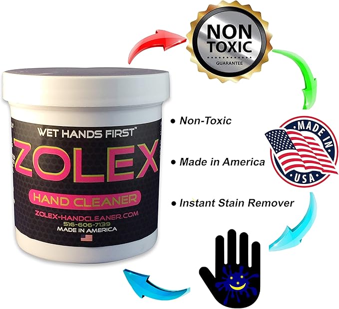Zolex Water Activated Hand Cleaner and Grease Remover - Stain Remover for Mechanics| Non-Toxic, Petroleum-Free | EZ Carry 3/4 lb Jar (Pack of 8)