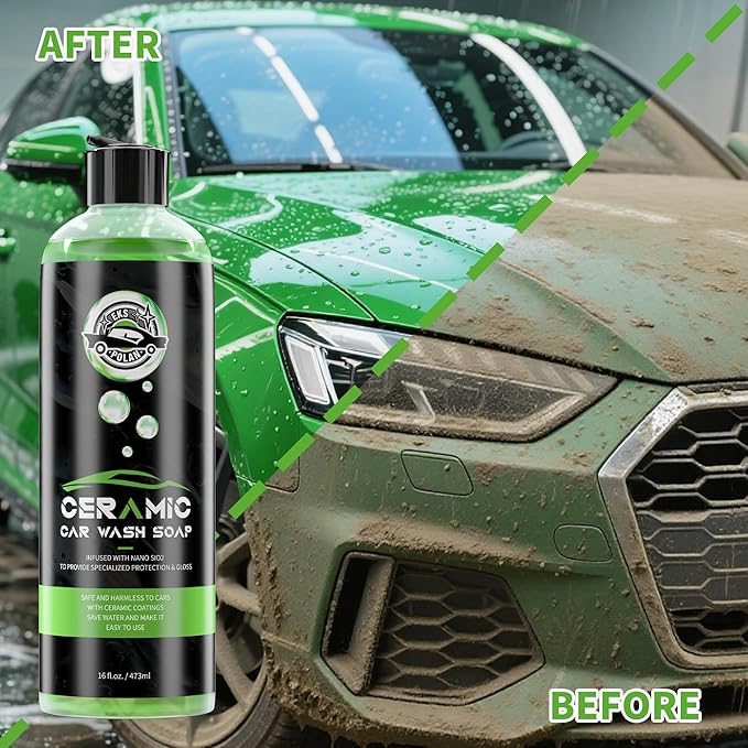 Car Wash Soap for Ceramic Coating 16oz, High Foaming Graphene Shampoo Powerful Cleaner & Protection In One Step, Works with Car Wash Bucket, Foam Cannon & Foam Gun, Safe for Satin & Matte Finish Paint
