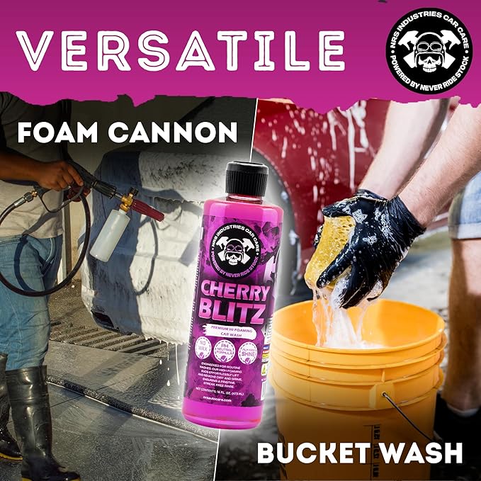 16oz Cherry Blitz Foaming Car Wash Soap | pH-Neutral Shampoo for Foam Cannons, Buckets & Pressure Washers | Safe for Ceramic & Waxed Finishes | Spot-Free Shine for Cars & Trucks