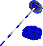 WillingHeart 63" Car Wash Mop Brush Tool Mitt with Long Handle Length More Suitable for Washing American Cars Truck, SUV, RV, Trailer, 2 in 1 Chenille Microfiber Duster Not Hurt Paint Scratch Free