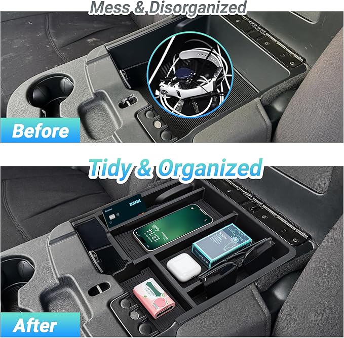 Center Console Organizer Compatible with 2013-2024 Dodge RAM 1500/1500 Classic, 2013-2026 RAM 2500/3500 Accessories, Armrest Storage Box Tray (Only fit for Jump Seat with Three Cup Holders)