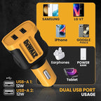 DEWALT Heavy Duty 24W USB Car Charger Adapter, Cigarette Lighter Adapter USBA Charger, Fast Charging Car Lighter USB Adapters, Cell Phone Automobile Chargers for iPhone, Samsung Galaxy, iPad