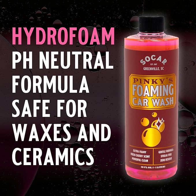 SOCAR Pinky’s Foaming Car Wash Soap. Detailers Choice, pH Balanced, Gentle, Safe On All Paint, Wax & Sealants. Cars, Trucks, RV’s, Boats. 16 fl oz. Use in Foam Cannon & Bucket Wash