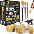 Detail Dudes Car Detailing Brush Set 3-pc - Scratch-Free Boars Hair for Interior and Exterior Work - Pro Quality Car Cleaning Brush Kit for Leather Seats, Dashboards, Wheels, Grills and Paint