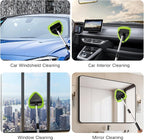 Qydipclin 10pcs Windshield Cleaner Tool, Car Window Cleaning Wash Kit with 4 Reusable Microfiber Pads 1 Spray Bottle and Extendable Handle Auto Glass Wiper Kit, Green