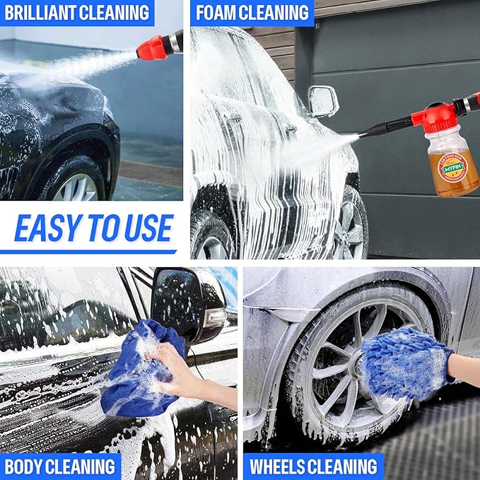 MYPIN 16 in 1 Car Wash Foam Gun, Foam Cannon,Adjustable Hose Wash Sprayer with 2.5 to 6 Bars Foam Blaster,Suitable for Car Cleaning and Garden Use with 1/2” Quick Connector (Clear)