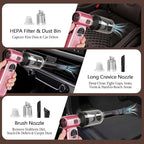 Cordless Air Duster & Handheld Vacuum 2-in-1, 8000mAh Rechargeable with Type-C Charging for Car, Keyboards, Electronics & Home – Pink