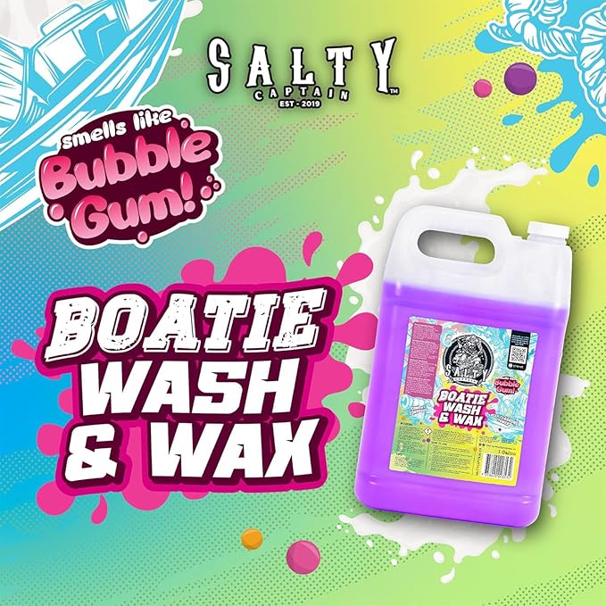 Salty Captain Boatie Wash N Wax - (Bubble Gum Scent) Foaming Car & Boat Wash and Wax Concentrate, Cleans Away Salt, Marine Residue, Dirt | pH Balanced