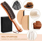 4 Pcs Horsehair Felt Hat Brush Kit with Cleaning Sponge Cowboy Clean Hat Wood Fedora Hat Cleaning Set Baseball Cap Lint Brush Remove Dust for Hair Furniture Suits Clothes(Style C)