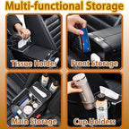 Car Center Console Organizer Armrest, Universal Multi-Function Storage Box with Card Holder, Tissue Box for Vehicle Interior Organization