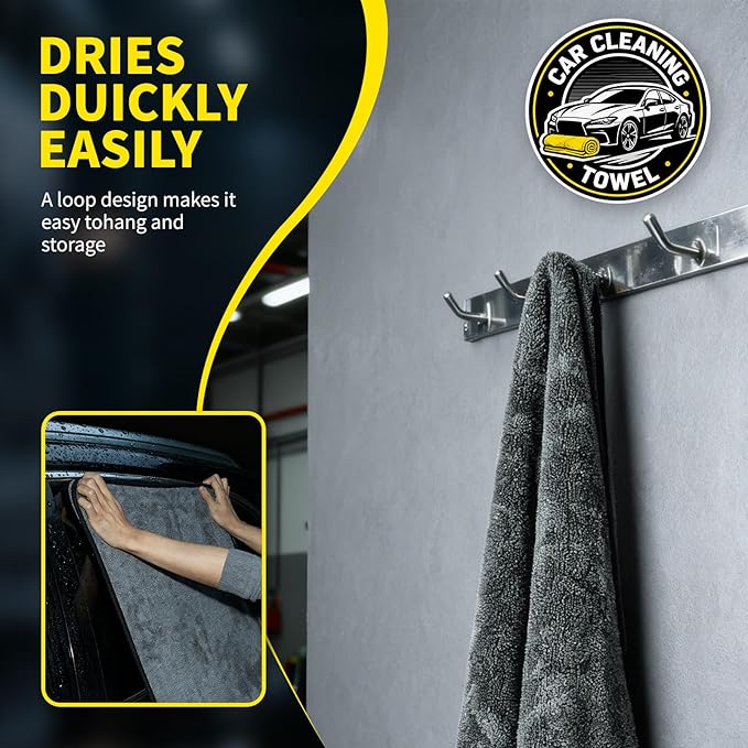 2-Pack Car Drying Towel 24"x40" - 10"x12" Detailing Pros & Home Users - 1300 GSM Microfiber Towels Absorbs Over 11lbs of Water Leaves No Streaks, Spots or Scratches Dries an Entire Vehicle