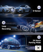 360° Dash Cam Front/Rear/Inside/Side 4-Channel Dash Camera FHD 2K+1080P×3 Car Dash Cam with WiFi, APP Control, 64GB SD Card Included, 8 IR Night Vision, G-Sensor, 24/7 Parking Mode