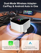 2026 Upgraded Mini Wireless CarPlay Adapter for Apple CarPlay & Android Auto, Plug & Play, Fast and Auto Connect, No Latency 2 in 1 Car Play Wireless Adapter for iPhone iOS 10+ & Android 11+ (Silver)